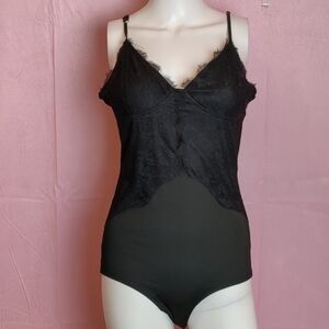 Nasty Gal Lace Me Up Bodysuit in Black size Large